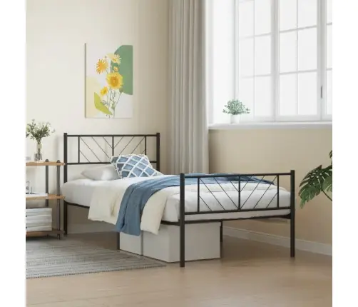 Gultas Rāmis Ar Galvgali Un Kājgali, Melns Metāls, 75X190 Cm Vidaxl