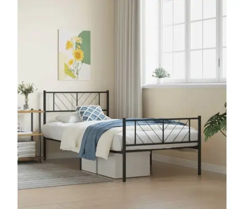 Gultas Rāmis Ar Galvgali Un Kājgali, Melns Metāls, 90X200 Cm Vidaxl