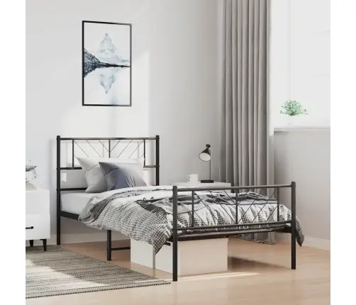 Gultas Rāmis Ar Galvgali Un Kājgali, Melns Metāls, 100X190 Cm Vidaxl