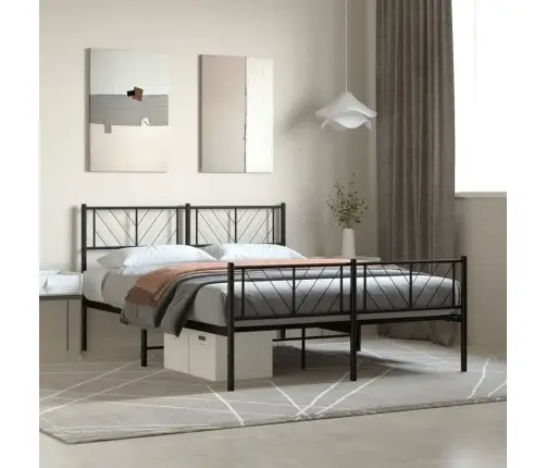 Gultas Rāmis Ar Galvgali Un Kājgali, Melns Metāls, 120X190 Cm Vidaxl