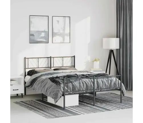 Gultas Rāmis Ar Galvgali Un Kājgali, Melns Metāls, 135X190 Cm Vidaxl