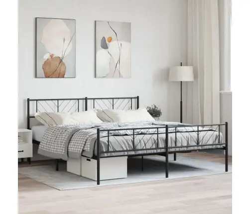 Gultas Rāmis Ar Galvgali Un Kājgali, Melns Metāls, 200X200 Cm Vidaxl