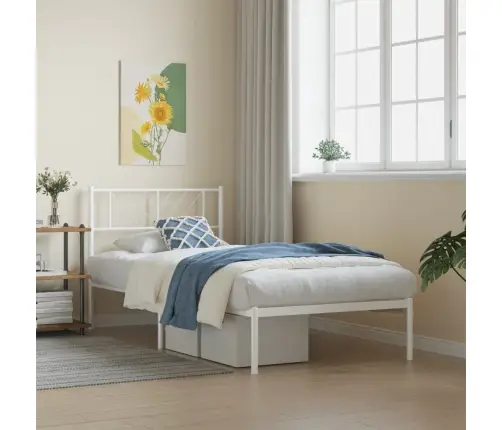 Metallist Voodiraam Peatsiga, Valge, 90 X 200 Cm