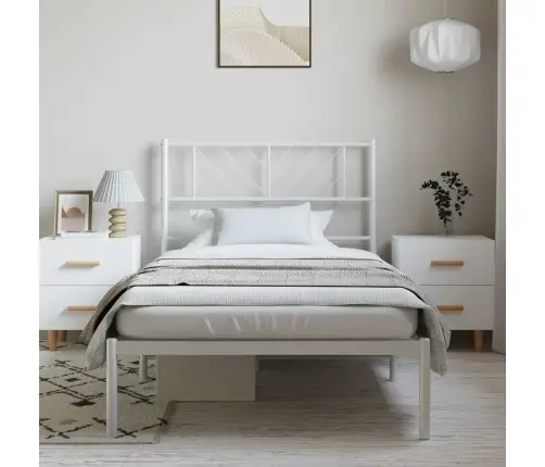 Metallist Voodiraam Peatsiga, Valge, 100X200 Cm