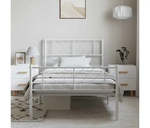 Gultas Rāmis Ar Galvgali Un Kājgali, Balts Metāls, 100X200 Cm Vidaxl