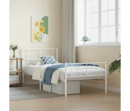 Gultas Rāmis Ar Galvgali Un Kājgali, Balts Metāls, 107X203 Cm Vidaxl