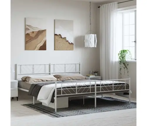 Metallist Voodiraam Peatsi Ja Jalutsiga, Valge, 193X203 Cm