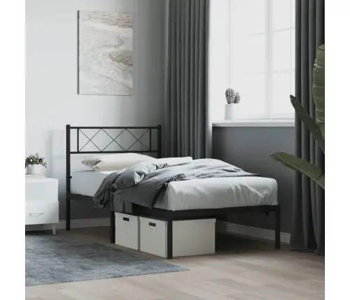 Gultas Rāmis Ar Galvgali, Melns Metāls, 107X203 Cm Vidaxl