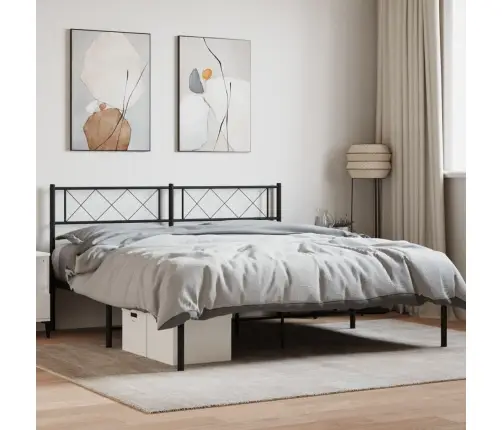 Gultas Rāmis Ar Galvgali, Melns Metāls, 140X190 Cm Vidaxl