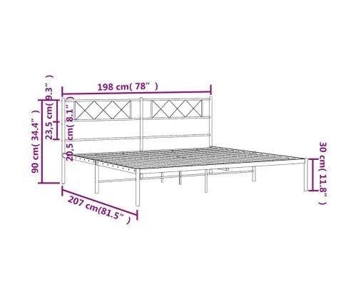 Gultas Rāmis Ar Galvgali, Melns Metāls, 193X203 Cm Vidaxl