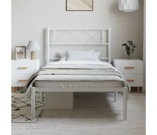 Metallist Voodiraam Peatsiga, Valge, 100X200 Cm