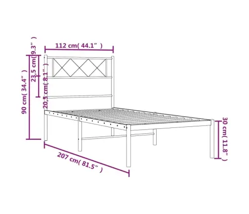 Metallist Voodiraam Peatsiga, Valge, 107X203 Cm