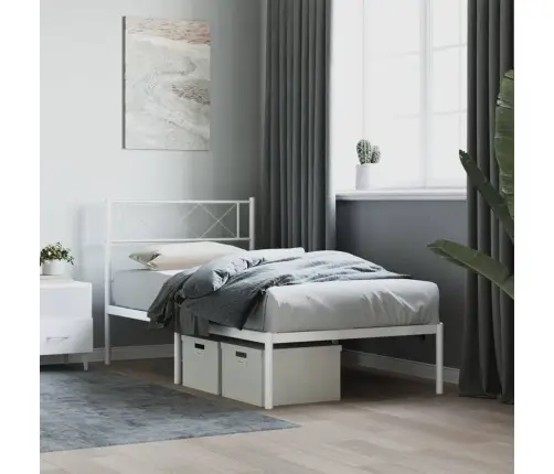 Metallist Voodiraam Peatsiga, Valge, 107X203 Cm