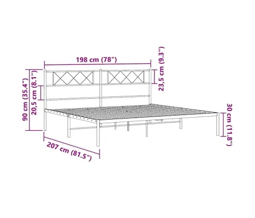Gultas Rāmis Ar Galvgali, Balts Metāls, 193X203 Cm Vidaxl