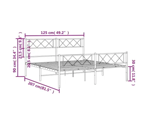 Gultas Rāmis Ar Galvgali Un Kājgali, Balts Metāls, 120X200 Cm Vidaxl