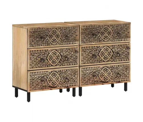 Šoninės Spintelės, 2Vnt., 60X33X75cm Mango Medienos Masyvas