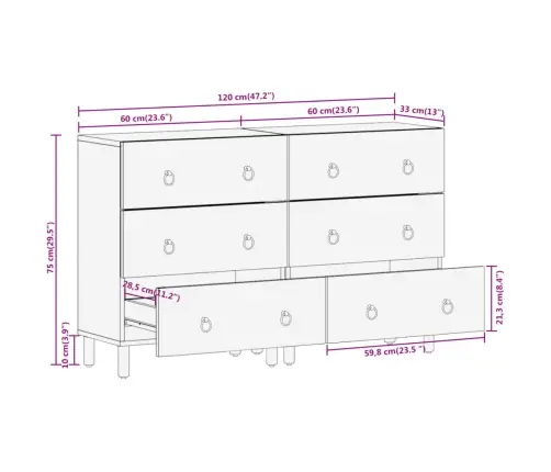 Šoninės Spintelės, 2Vnt., 60X33X75cm Mango Medienos Masyvas