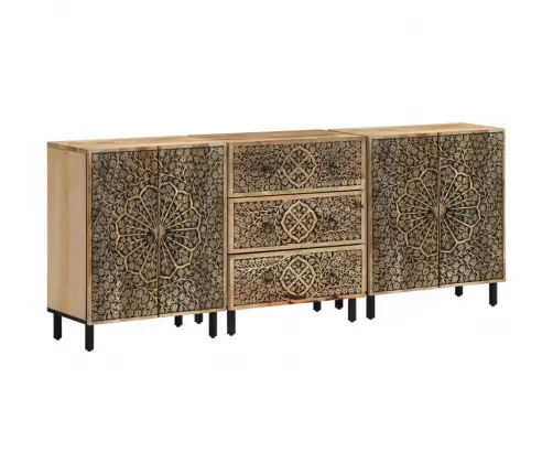 Šoninės Spintelės, 3Vnt., 60X33X75cm Mango Medienos Masyvas