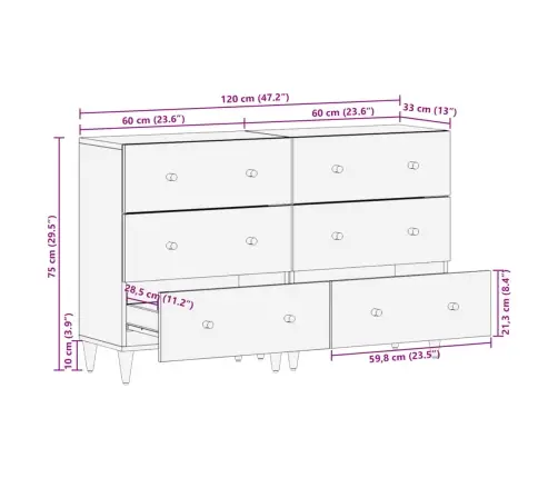 Puhvetkapid 2 Tk, 60 X 33 X 75 cm Mangopuit