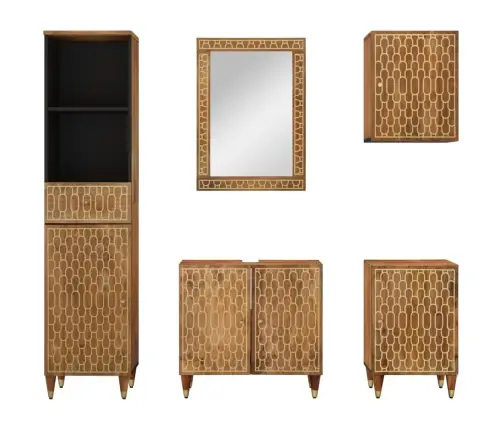 5-Daļīgs Vannasistabas Mēbeļu Komplekts, Mango Masīvkoks Vidaxl