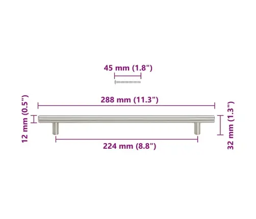 Kapi Käepidemed 5 Tk, Hõbedane, 224 Mm, Roostevaba Teras