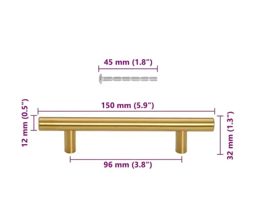 Spintelės Rankenėlės, 10Vnt., Auksinės, Nerūdijantis Plienas