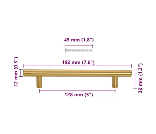 Spintelės Rankenėlės, 10Vnt., Auksinės, Nerūdijantis Plienas