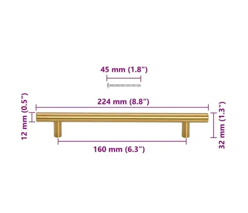 Spintelės Rankenėlės, 10Vnt., Auksinės, Nerūdijantis Plienas