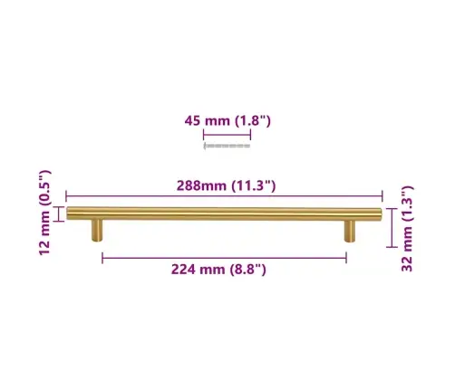 Kapi Käepidemed 5 Tk, Kuldne, 224 Mm, Roostevaba Teras