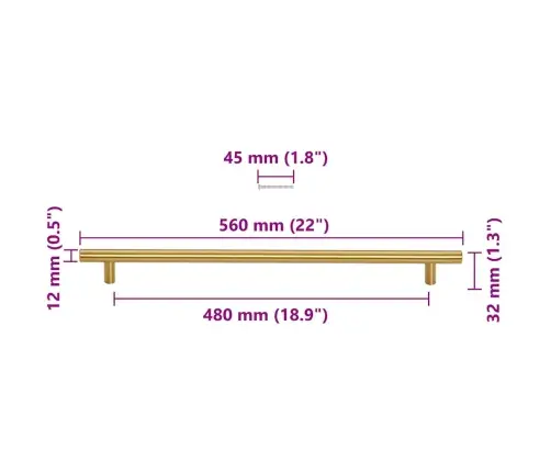 Kapi Käepidemed 5 Tk, Kuldne, 480 Mm, Roostevaba Teras