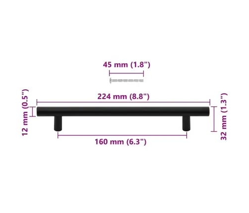Spintelės Rankenėlės, 10Vnt., Juodos, Nerūdijantis Plienas
