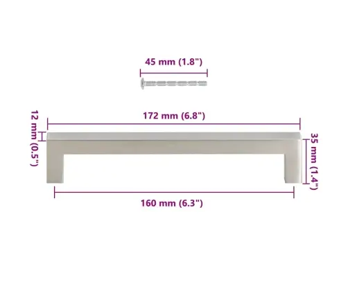 Kapi Käepidemed 10 Tk, Hõbedane, 160 Mm, Roostevaba Teras
