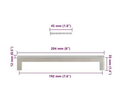Kapi Käepidemed 5 Tk, Hõbedane, 192 Mm, Roostevaba Teras