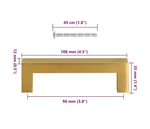 Kapi Käepidemed 10 Tk, Kuldne, 96 Mm, Roostevaba Teras