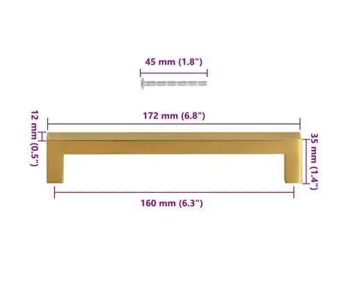 Spintelės Rankenėlės, 10Vnt., Auksinės, Nerūdijantis Plienas