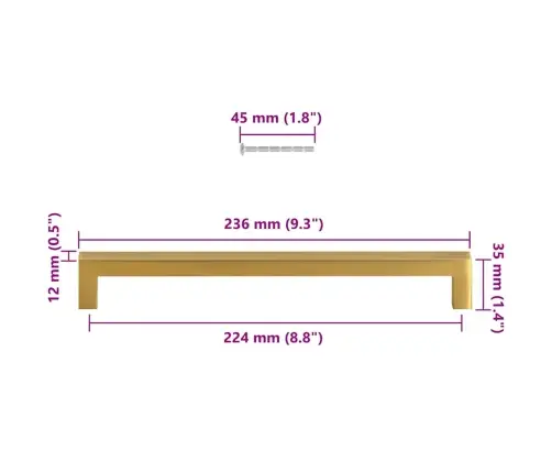 Spintelės Rankenėlės, 5Vnt., Auksinės, Nerūdijantis Plienas