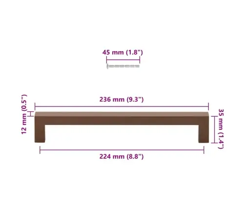 Kapi Käepidemed 5 Tk, Pronks, 224 Mm, Roostevaba Teras