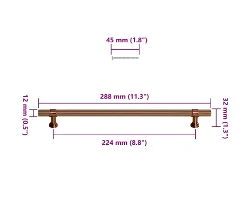 Kapi Käepidemed 5 Tk, Pronks, 224 Mm, Roostevaba Teras