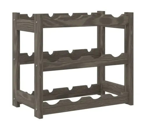 Vyno Laikiklis 12 Butelių, Pilkas, Pušies Medienos Masyvas