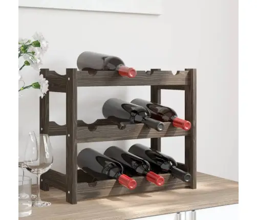 Vyno Laikiklis 12 Butelių, Pilkas, Pušies Medienos Masyvas