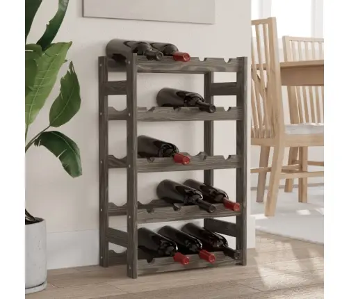 Vīna Pudeļu Plaukts 20 Pudelēm, Pelēks Priedes Masīvkoks Vidaxl