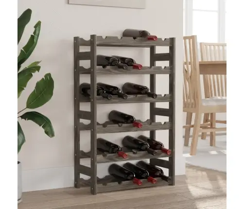 Vīna Pudeļu Plaukts 30 Pudelēm, Pelēks Priedes Masīvkoks Vidaxl
