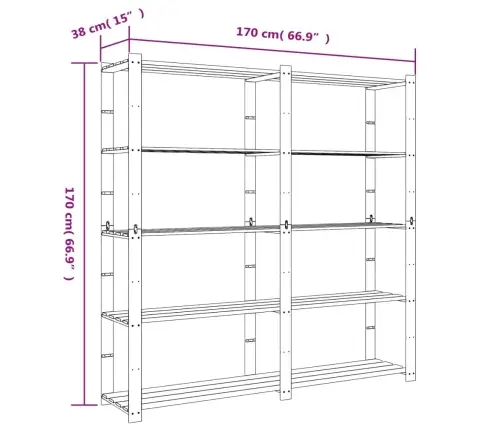 5-Līmeņu Glabāšanas Plaukts, Pelēka, 170X38X170Cm, Priedes Koks Vidaxl