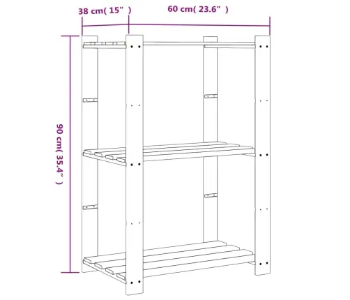 3-Korruseline Hoiuriiul, Hall, 60X38X90 cm Männipuit
