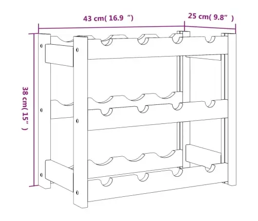 Vīna Pudeļu Plaukts 12 Pudelēm, Brūns Priedes Masīvkoks Vidaxl
