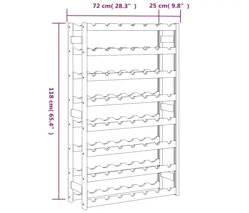 Vīna Pudeļu Plaukts 56 Pudelēm, Brūns Priedes Masīvkoks Vidaxl