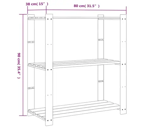 3-Līmeņu Glabāšanas Plaukts, 80X38X90 Cm, Priedes Masīvkoks Vidaxl
