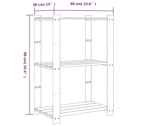3-Līmeņu Glabāšanas Plaukts, 60X38X90 Cm, Priedes Masīvkoks Vidaxl