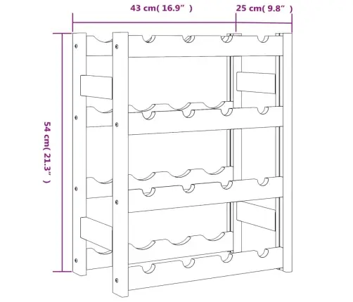 Vīna Pudeļu Plaukts 16 Pudelēm, Melns Priedes Masīvkoks Vidaxl