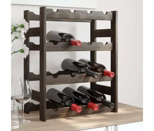 Vīna Pudeļu Plaukts 16 Pudelēm, Melns Priedes Masīvkoks Vidaxl